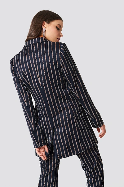 Shop Na-kd Striped Long Blazer - Multicolor In Dark Navy