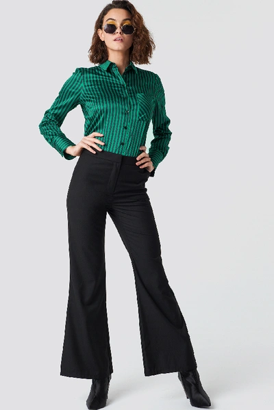 Shop Emilie Briting X Na-kd Pinstripe Satin Pocket Shirt - Green In Black/green Stripe