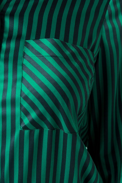 Shop Emilie Briting X Na-kd Pinstripe Satin Pocket Shirt - Green In Black/green Stripe