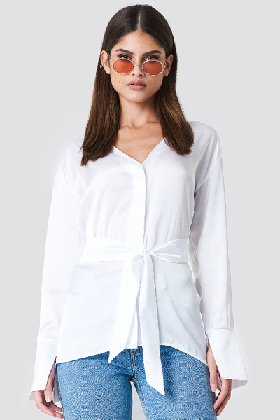 Shop Sahara Ray X Na-kd Oversized Satin Knot Shirt - White