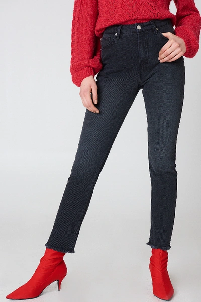 Shop Na-kd Two Tone Pocket Raw Hem Jeans - Grey