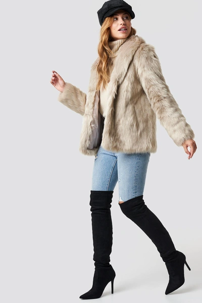 Shop Na-kd Classic Faux Fur Jacket - Beige
