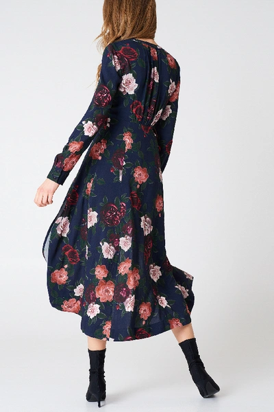 Shop Na-kd Button Up Maxi Dress - Blue,multicolor In Dark Flowers Midnight