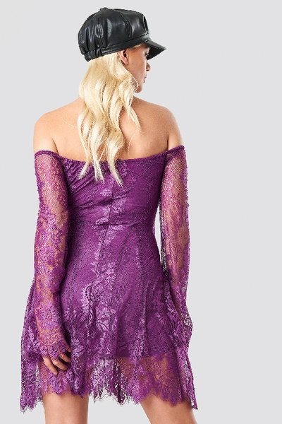 Shop Na-kd Off Shoulder Lace Mini Dress Purple In Deep Plum