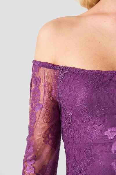 Shop Na-kd Off Shoulder Lace Mini Dress Purple In Deep Plum