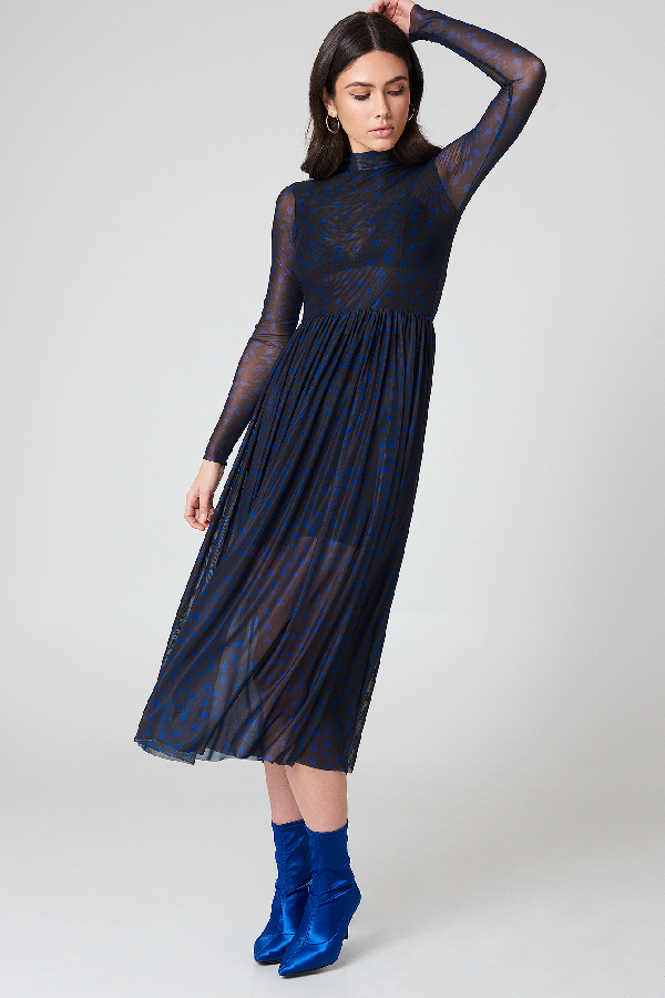 mesh ls midi dress