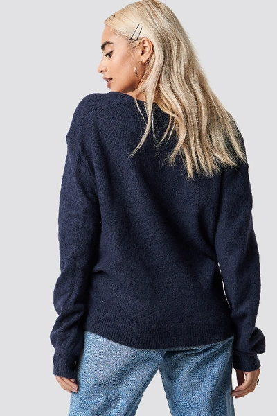 Shop Na-kd Overlap Knitted Sweater - Blue In Navy