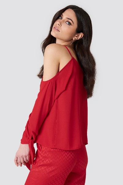 Shop Na-kd Cold Shoulder Knot Sleeve Top - Red