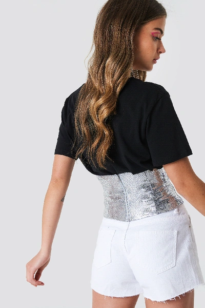 Shop Galore X Na-kd Silver Sequin Corset - Silver