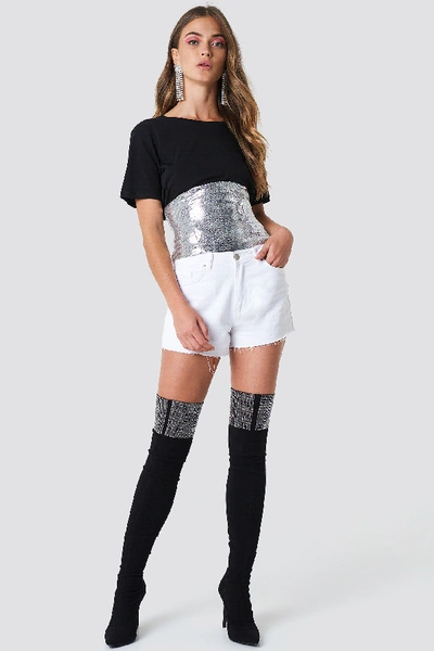 Shop Galore X Na-kd Silver Sequin Corset - Silver