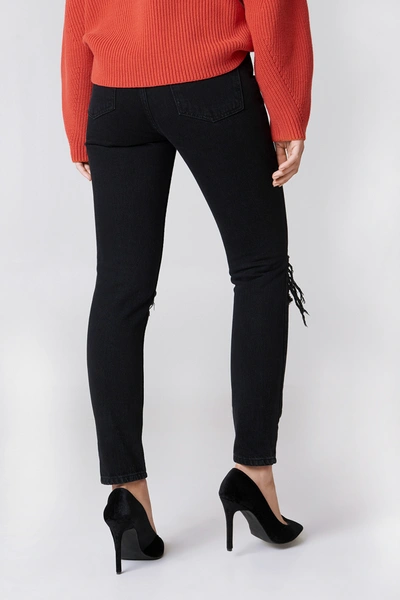 Shop Na-kd Ripped Knee Flame Embroidery Jeans Black