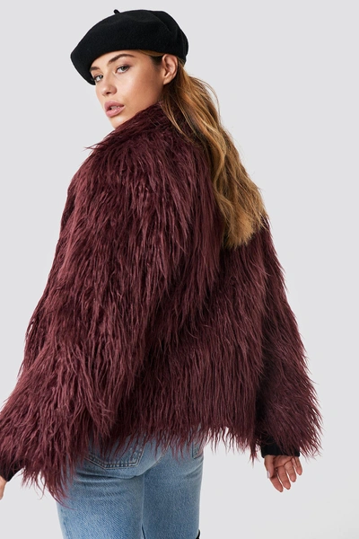 Shop Na-kd Fluffy Faux Fur Jacket Burgundy