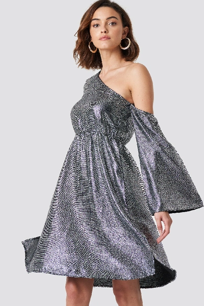 Shop Na-kd One Shoulder Asymmetric Sequin Dress - Silver