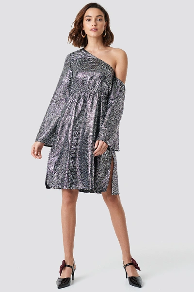 Shop Na-kd One Shoulder Asymmetric Sequin Dress - Silver