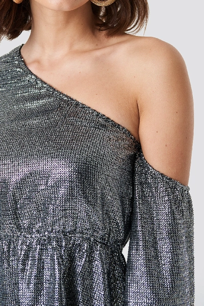 Shop Na-kd One Shoulder Asymmetric Sequin Dress - Silver