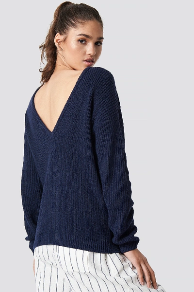 Shop Na-kd Knitted Deep V-neck Sweater - Blue In Navy