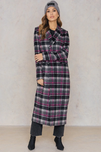 Shop Na-kd Checked Long Coat Multicolor