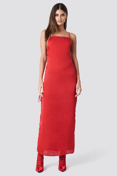 Shop Sahara Ray X Na-kd Long Satin Lacing Dress - Red