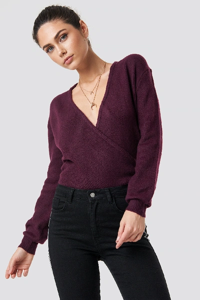 Shop Na-kd Overlap Knitted Sweater - Purple In Bordeaux