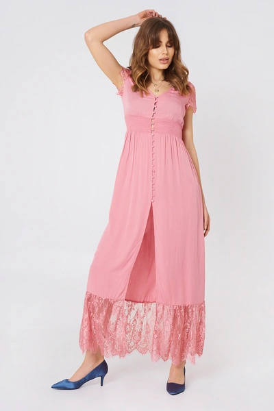 Shop Na-kd Buttoned Maxi Lace Dress - Pink In Rose