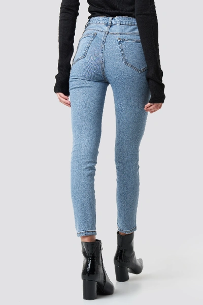 Shop Na-kd Highwaist Skinny Panel Jeans - Blue In Light Blue