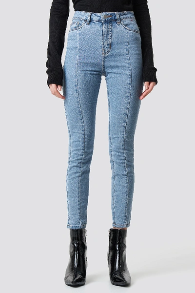 Shop Na-kd Highwaist Skinny Panel Jeans - Blue In Light Blue