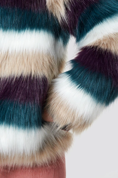 Shop Na-kd Striped Faux Fur Jacket Multicolor In Burgundy/petrol/white/beige