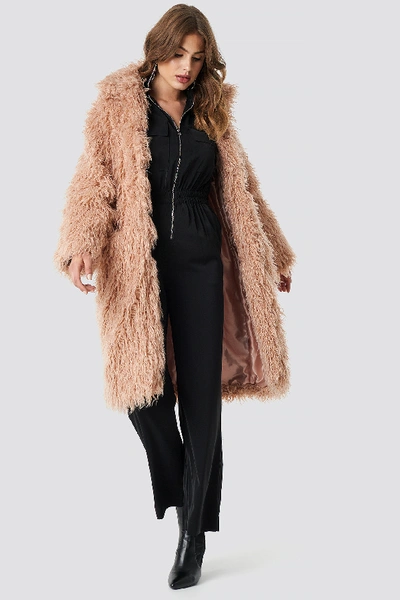 Shop Na-kd Faux Fur Long Jacket Pink