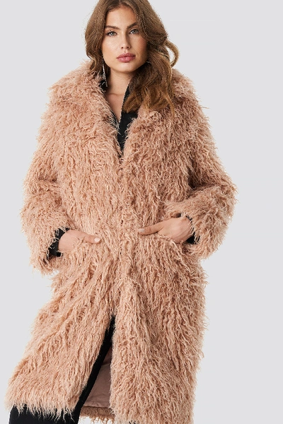 Shop Na-kd Faux Fur Long Jacket Pink