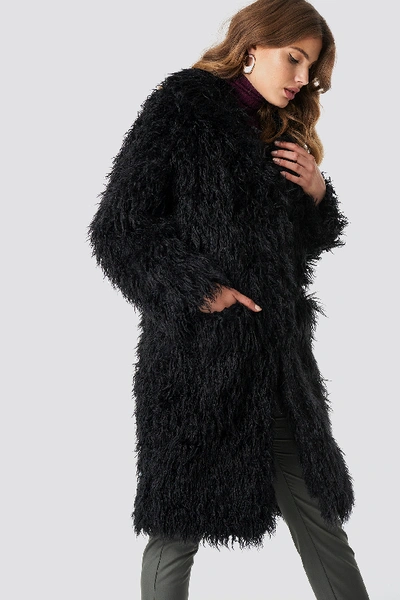 Shop Na-kd Faux Fur Long Jacket Black