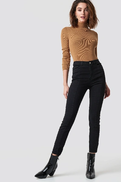 Shop Na-kd Highwaist Skinny Panel Jeans - Black