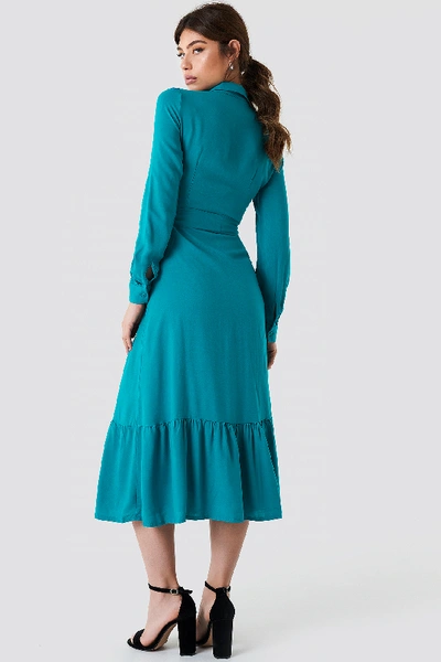 Shop Trendyol Ruffle Bottom Shirt Dress - Blue,turquoise