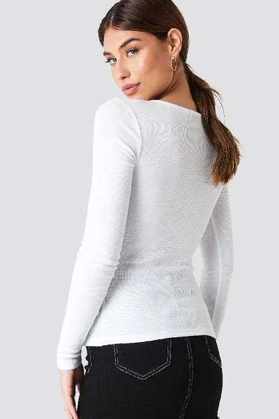 Shop Na-kd Ribbed Henley Top White In Offwhite
