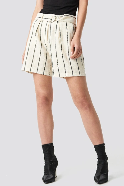 Shop Na-kd Linen-blend Shorts Beige In Stripe