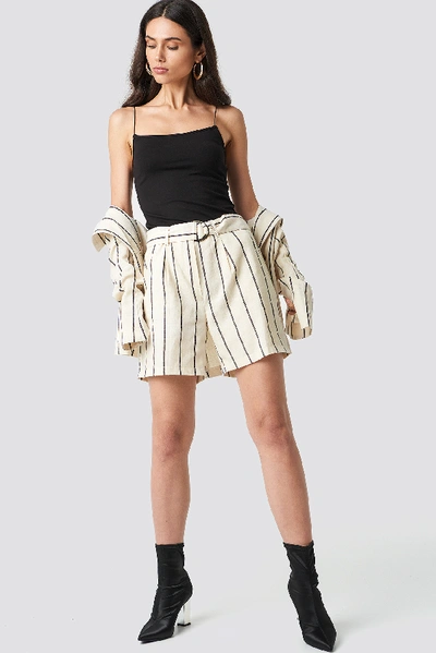 Shop Na-kd Linen-blend Shorts Beige In Stripe
