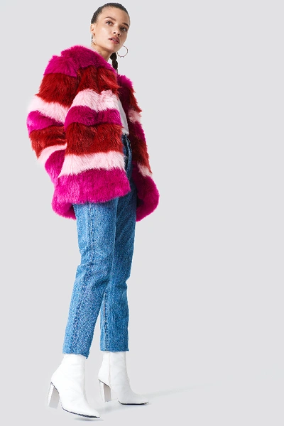 Shop Na-kd Multi Colour Faux Fur Jacket Multicolor In Pink