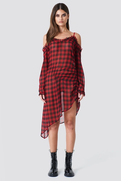 Shop Sahara Ray X Na-kd Checked Transparent Asymmetric Dress Red