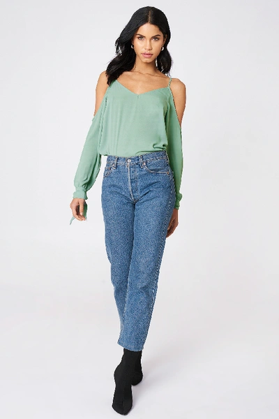 Shop Na-kd Cold Shoulder Knot Sleeve Top - Green In Duck Green
