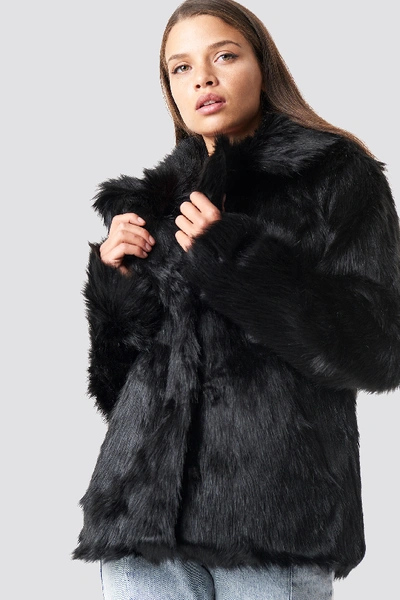 Shop Na-kd Faux Fur Collar Jacket Black