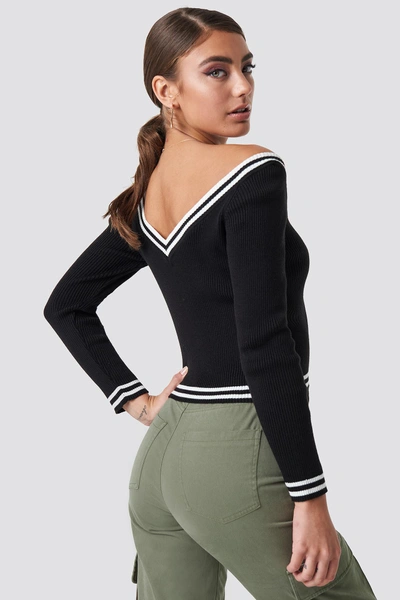 Shop Pamela X Na-kd Off Shoulder Knitted Stripe Sweater - Black In Black/white
