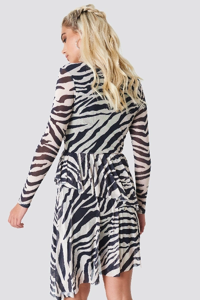 Shop Na-kd Flounced Overlap Mesh Dress - Multicolor In Zebra