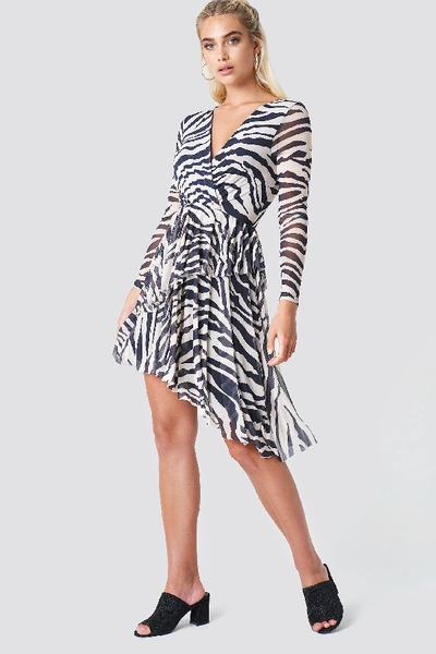 Shop Na-kd Flounced Overlap Mesh Dress - Multicolor In Zebra