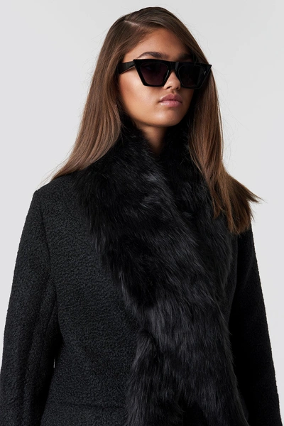 Shop Na-kd Faux Fur Collar Coat Black