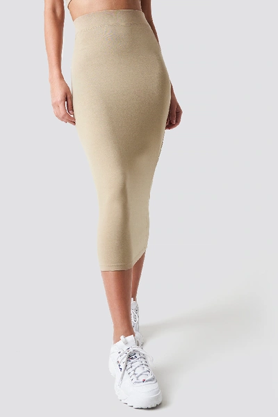Shop Nickixnakd Basic Midi Skirt Beige In Chestnut