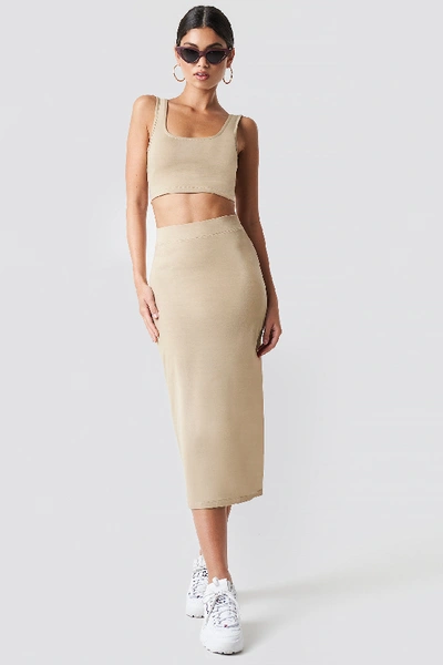 Shop Nickixnakd Basic Midi Skirt Beige In Chestnut