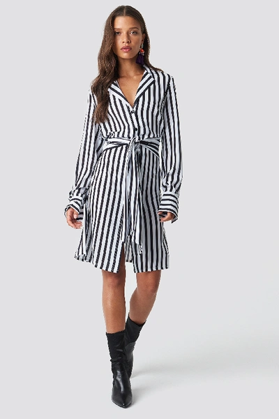 Shop Na-kd Tied Waist Striped Dress - Black,white