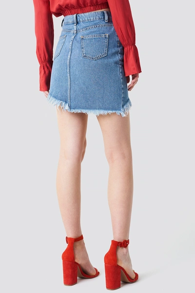 Shop Na-kd Asymmetric Raw Hem Denim Skirt Blue In Blue Denim