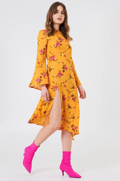 Shop Na-kd High Slit Asymmetric Midi Dress - Multicolor In Orange Floral