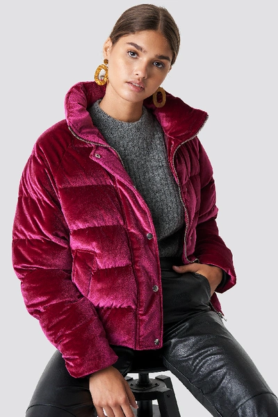 Shop Na-kd Velvet Puffer Red In Burgundy