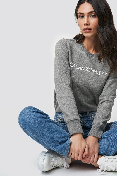 Shop Calvin Klein Institutional Regular Crew Neck - Grey In Mid Grey Heather